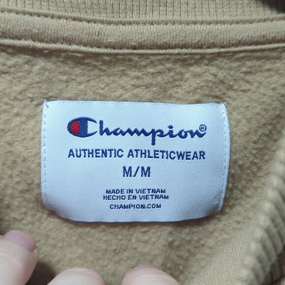 Champion Mock Neck Neutral Sweatshirt Long Sleeve Logo Beige Tan Size M - Picture 3 of 8